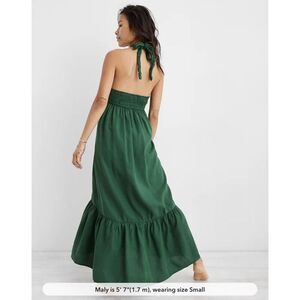 NWT Aerie High Low Halter‎ Maxi Sundress Dark Algae Green Size S Linen Blend